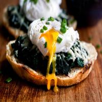 Beet Greens Bruschetta With Poached Egg and Fontina image