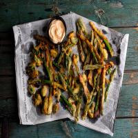 Fried Green Beans, Scallions and Brussels Sprouts With Buttermilk-Cornmeal Coating image