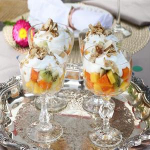 Tropical Fruit Parfait with Honey-Ginger Drizzle and Gingersnap Granola_image