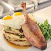 Duck Confit with Green Onion Pancakes and Hoisin Maple Syrup_image