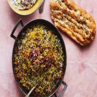Herb Rice with Green Garlic, Saffron, and Crispy Shallots image