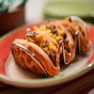Waffle Taco with Spicy Sausage and Hot Honey image