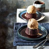 Espresso mud cakes, chocolate syrup & ice cream image