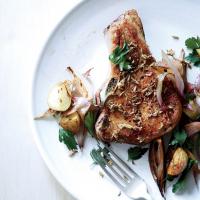 Fennel-Crusted Pork Chops with Potatoes and Shallots image