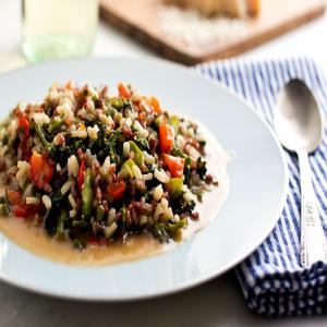 Arborio and Red Rice Risotto With Baby Broccoli and Red Peppers image