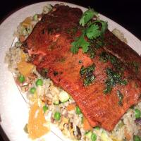 Cumin Crusted Salmon With Orange Rice Pilaf image