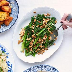 Purple sprouting broccoli with almonds_image