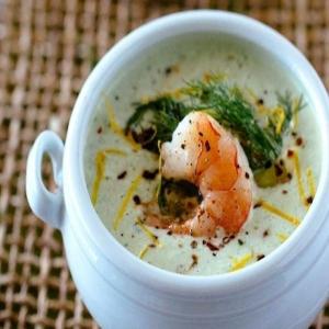 Chilled Cucumber, Avocado Soup with Roasted Shrimp_image