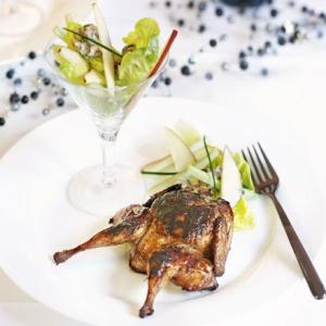 Honey-glazed quail with Waldorf salad image