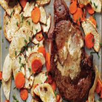 Rib Eye with Horseradish Butter and Root Vegetables image