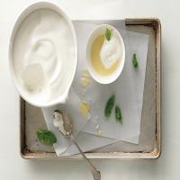 Lemon Snow Pudding with Basil Custard Sauce image