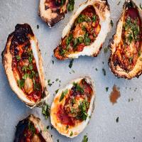 Grilled Oysters With Harissa-Parmesan Butter_image