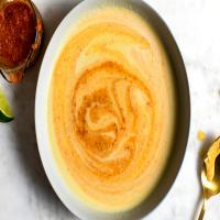 Corn Soup With Red Pepper Swirl_image
