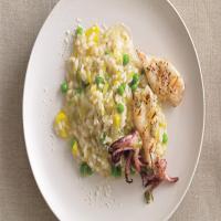 Leek and Pea Risotto with Grilled Calamari_image