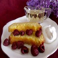 Lemon Polenta Cake With Lavender Syrup and Raspberries image