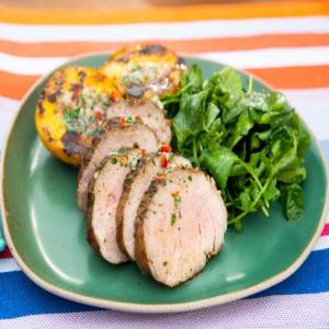 Pork Tenderloin with Roasted Peaches and Chili Lime Butter_image