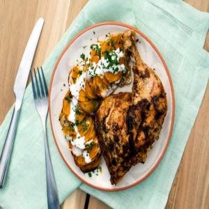 Sunny's Double-Decker Blackened Honey Chicken and Accordion Sweet Potatoes_image