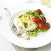 Lemon cod with basil bean mash image