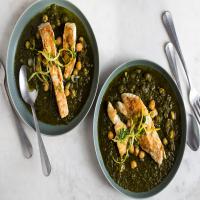 Spiced Halibut With Spinach and Chickpea Stew image