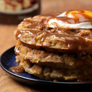 Leftover Stuffing Waffles And Gravy Recipe by Tasty image