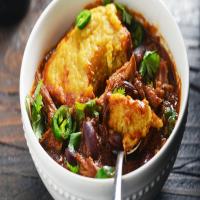 Slow-Cooker Pulled-Pork Chili With Cornbread Dumplings Recipe_image