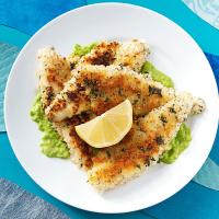 Herb-Crusted Perch Fillets with Pea Puree image