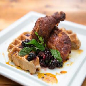 Battered Fried Chicken and Waffles with Bourbon-Tangerine Syrup_image