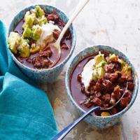 Beef and Black Bean Chili with Toasted Cumin Crema and Avocado Relish image