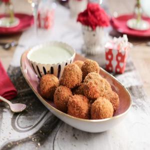 Green Pea Arancini with Herby Lemon Dipping Sauce image