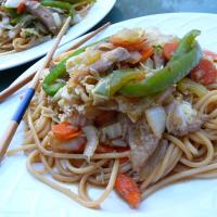 Sweet and Spicy Pork and Napa Cabbage Stir-Fry with Spicy Noodles image