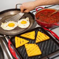 Grilled Polenta With Spicy Tomato Sauce and Fried Eggs_image