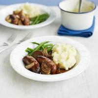 Sausages with quick onion gravy image