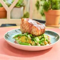 Pomegranate-Glazed Salmon with Asparagus-Mint Citrus Salad image