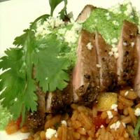 Texas Style Pesto with Pork Tenderloin and Spanish Rice image