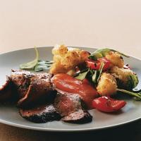 Sauteed Flank Steak with Arugula and Roasted Cauliflower and Red Peppers image