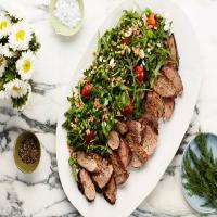 Dill-Crusted Pork Tenderloin with Farro, Pea, and Blistered Tomato Salad image