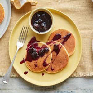 Lemon & ricotta pancakes with blueberry maple syrup image