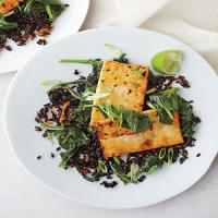 Fried Black Rice With Ginger Tofu and Spinach image