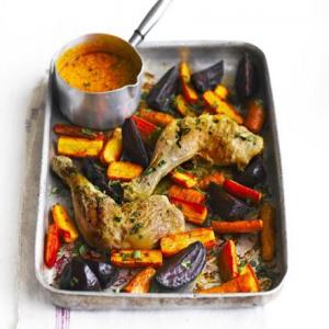 Roast chicken & roots with lemon & poppy seed sauce_image