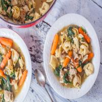 Chicken Tortellini Soup With Mushrooms and Spinach image