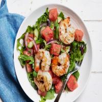 Grilled Shrimp, Arugula and Watermelon Salad image