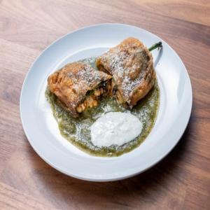 Chile Relleno with Chorizo, Black Beans, Salsa Verde and Lime Crema image