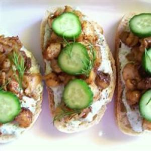 Old Bay Blackened Shrimp Crostini with Cucumber Dill Creme Fraiche_image