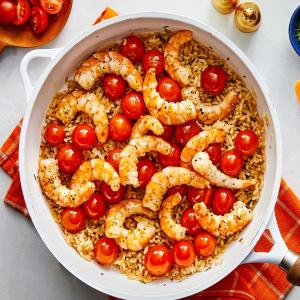 Garlic Shrimp & Rice with Blistered Cherry Tomatoes image