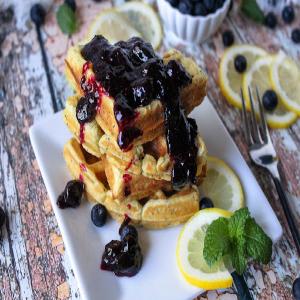 Lemon Poppy Seed Waffles With Blueberry Sauce_image