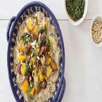 Roasted Root Veggies over Creamy Couscous with Herb Sauce_image