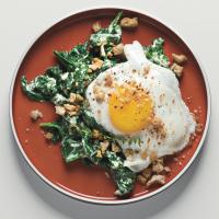 Sunny-Side-up Eggs on Mustard-Creamed Spinach with Crispy Crumbs image