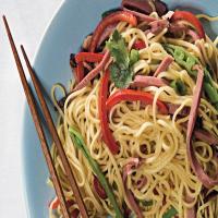 Chinese Egg Noodles with Smoked Duck and Snow Peas image