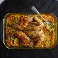 Crispy Chicken and Rice with Sweet Potato and Lemon Slices_image