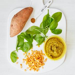 Weaning recipe: Spinach, sweet potato & yellow split pea purée image